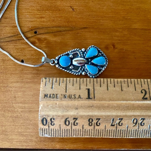 Southwestern Style Sterling Silver and Faux Turquoise Necklace - Picture 7 of 8